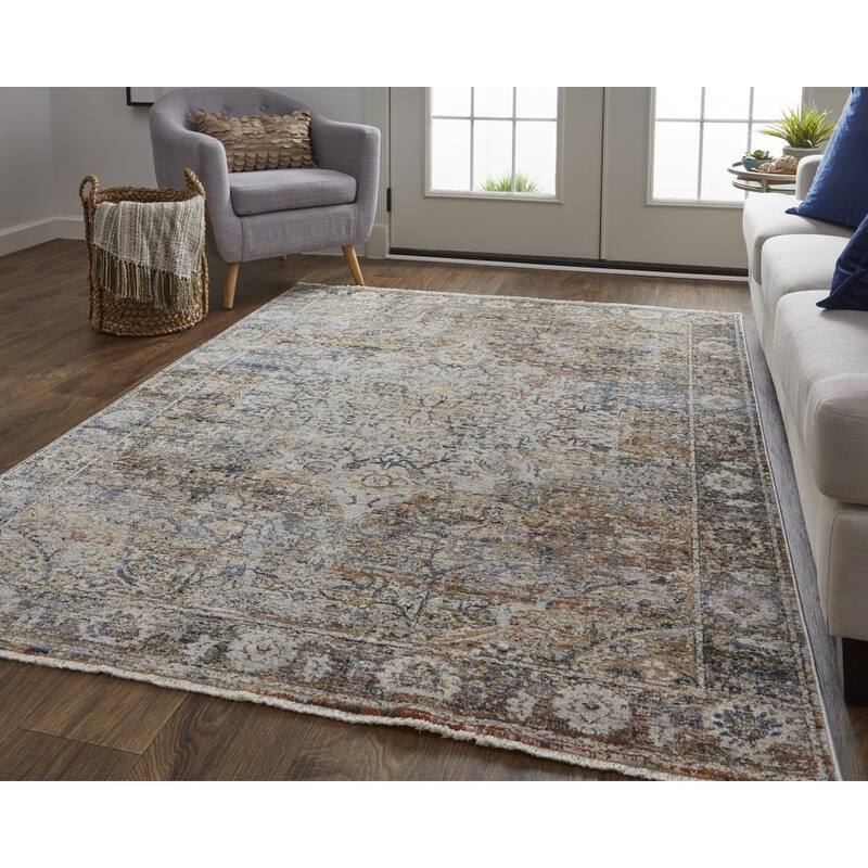 Xexej Power Loomed Distressed Floral Traditional Non Skid with Fringe Area Rug By HomeRoots