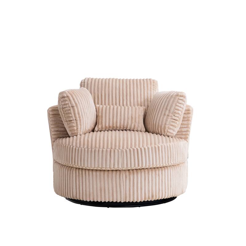 360 Degree Rotation Swivel Chair Corduroy Barrel Chair for Living Room with Pillows