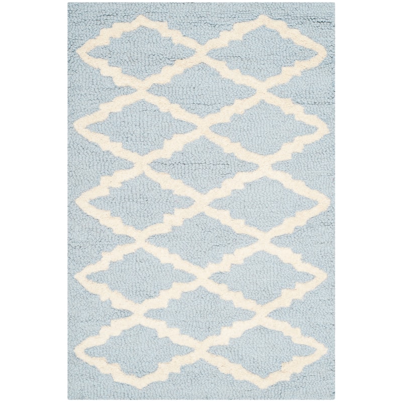 SAFAVIEH, Handmade Cambridge Reny Modern Moroccan Wool Rug - 2' x 3' - Light Blue/Ivory