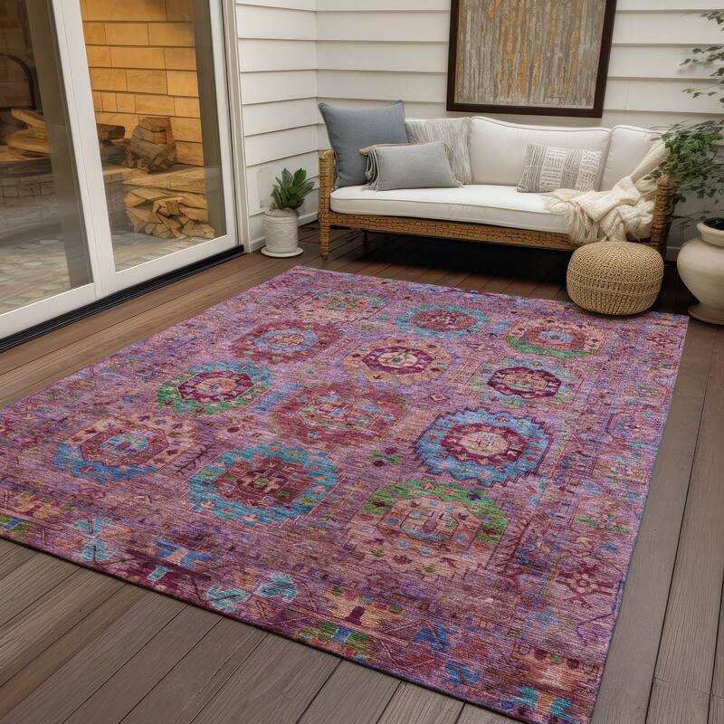 Machine Washable Indoor/ Outdoor Boho Vintage Chantille Rug