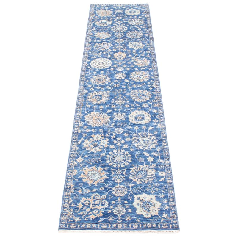 ECARPETGALLERY Hand-knotted Heritage Blue Silk, Wool Rug - 2' 7" x 12'
