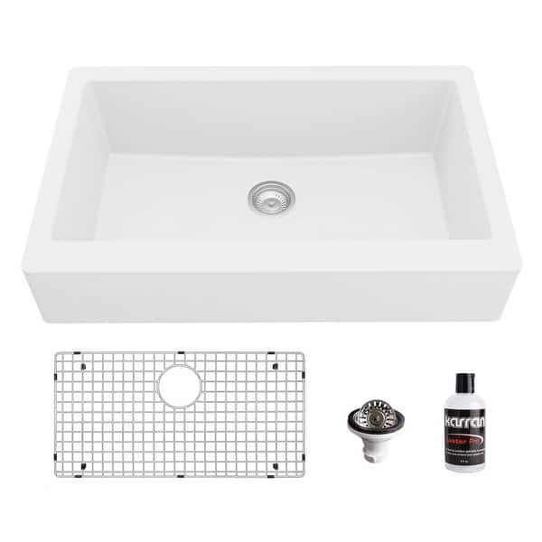 slide 2 of 68, Karran Retrofit Farmhouse Quartz Single Bowl Kitchen Sink Kit White