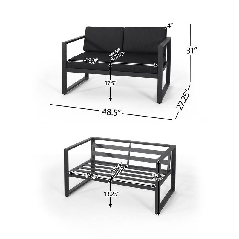 4 Piece Outdoor Chair Set for 4, All-Weather Aluminum Conversation Sets with Weather Resistant Cushion