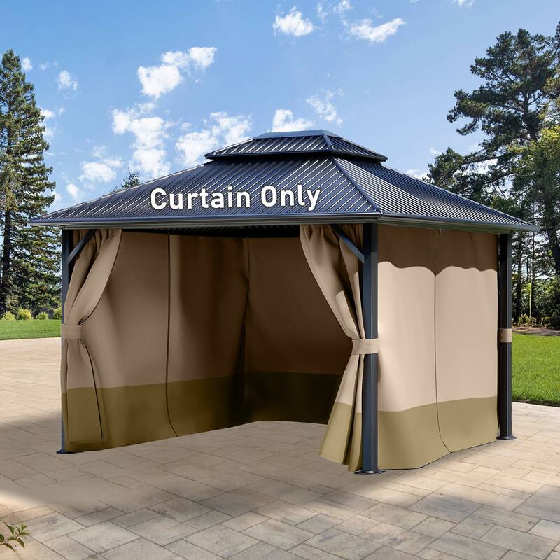Aoodor Gazebo Curtain Replacement - Universal 4-Panel Sidewalls 10' x 13', Curtain Only