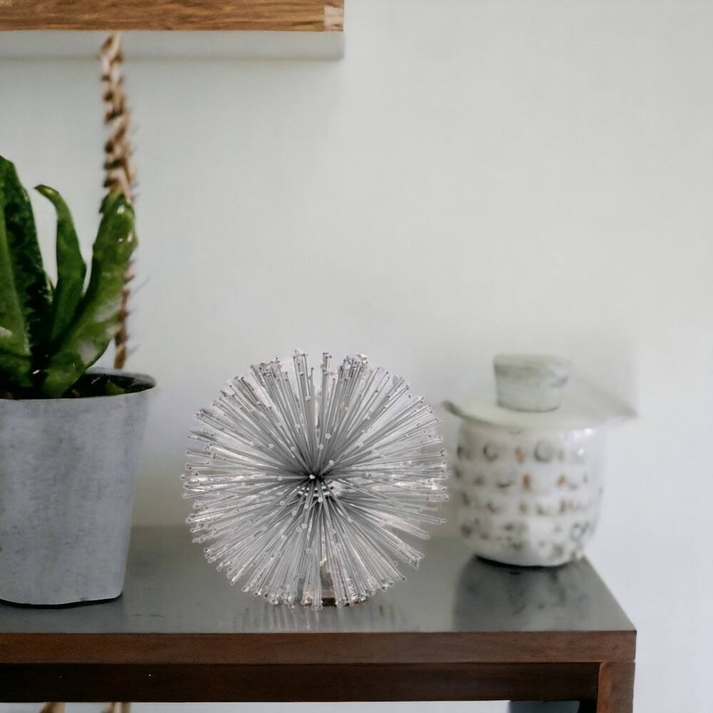 HomeRoots 6" Silver Iron Decorative Urchin Spiky Sphere Tabletop Sculpture - 6' X '6' X '6