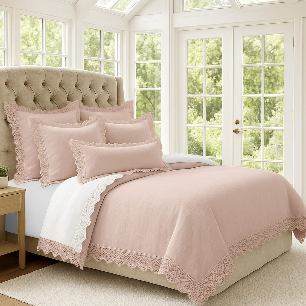 Elsie Lace French Pink 6 Piece Coverlet Set