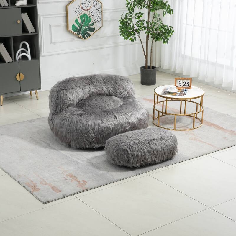 Lounger High Back Bean Bag Chair, Comfort Lazy Sofa with Footstool for ...