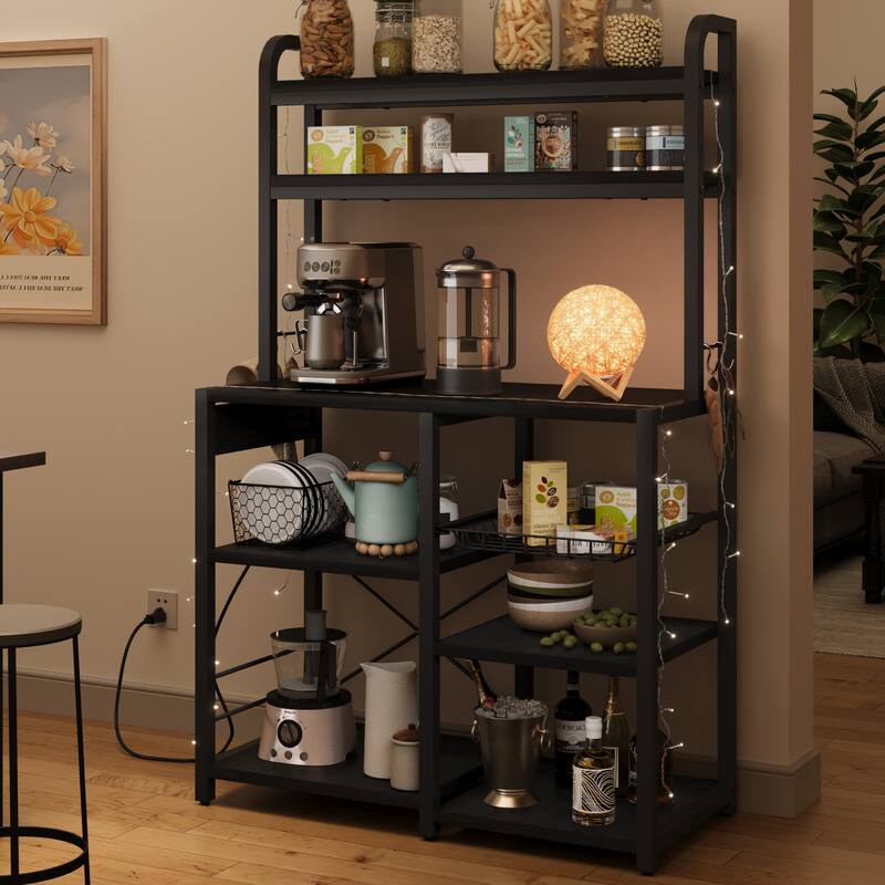 Kitchen Buffet Table with Large Storage with Power Outlet