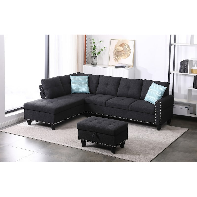 4-piece Modular Sectional Sofa with Storage Ottoman and Pillows