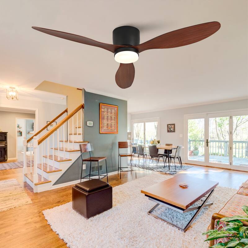52-inch Ceiling Fan with Light, Ultra-Slim Flush-Mount Design, 3 ABS Plastic Blades, Remote Control Included