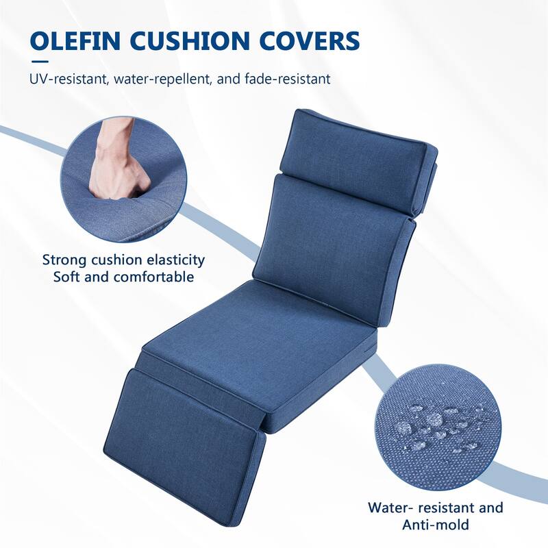 Meyreso 3-Piece Wicker Swivel Reclining Chaise Lounge with Adjustable Backrest & Footrest