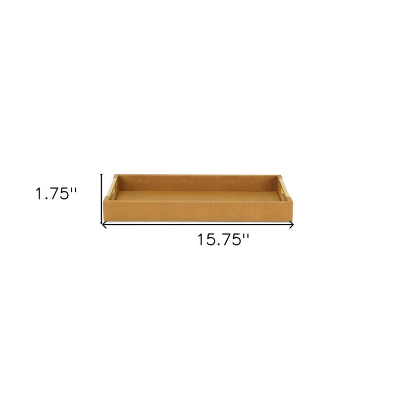 HomeRoots 16" Camel Brown Wood Faux Shagreen Serving Tray With Handles