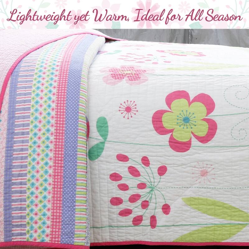 Cozy Line Pink Blossom Cotton Reversible Quilt Bedding Set