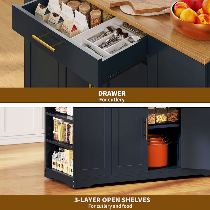 53-inch Rolling Kitchen Island Portable Mobile Kitchen Cart