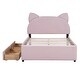 preview thumbnail 11 of 9, Full Size Upholstered Platform Bed with Ears Shaped Headboard,2 Drawers