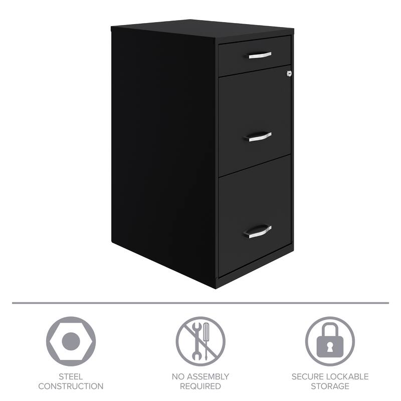 Space Solutions 18" Deep 3 Drawer Metal File Cabinet, Black