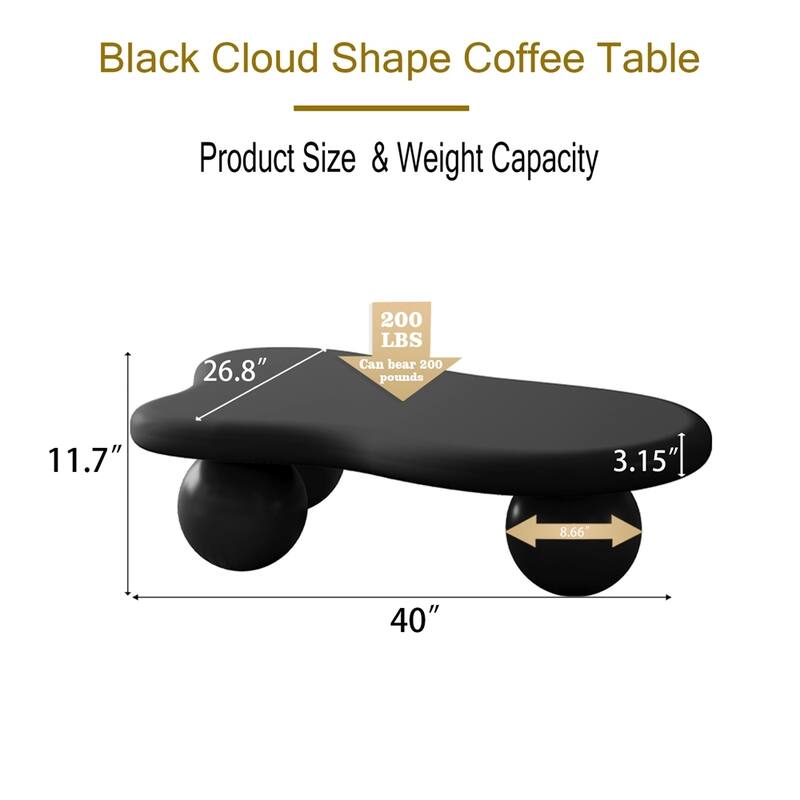 Cloud Shaped Coffee Table with 3 Ball Legs for Living Room