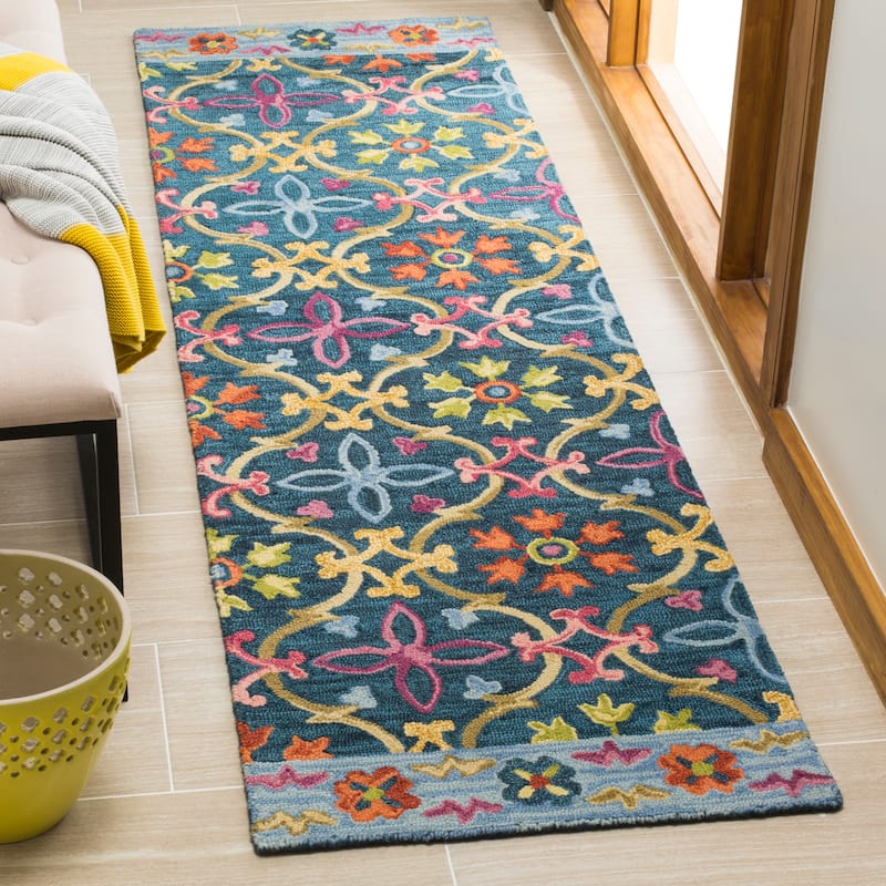 SAFAVIEH Handmade Suzani Slavejka Boho Tribal Wool Rug - 2'3" x 8' Runner - Blue/Multi