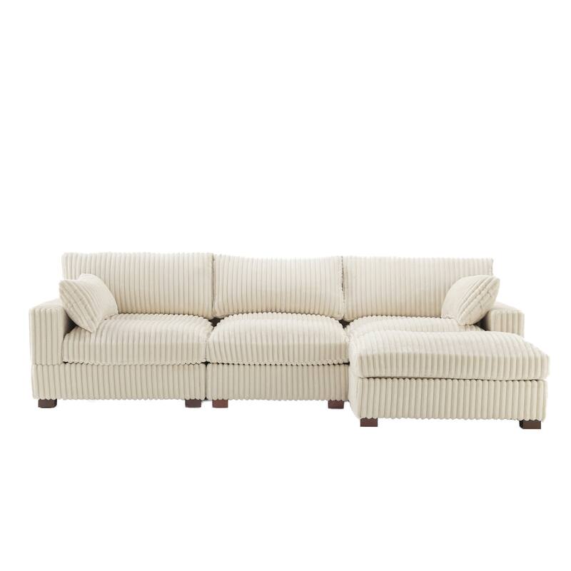 Plush Corduroy Upholstered Modular Sectional Sofa with Pillows