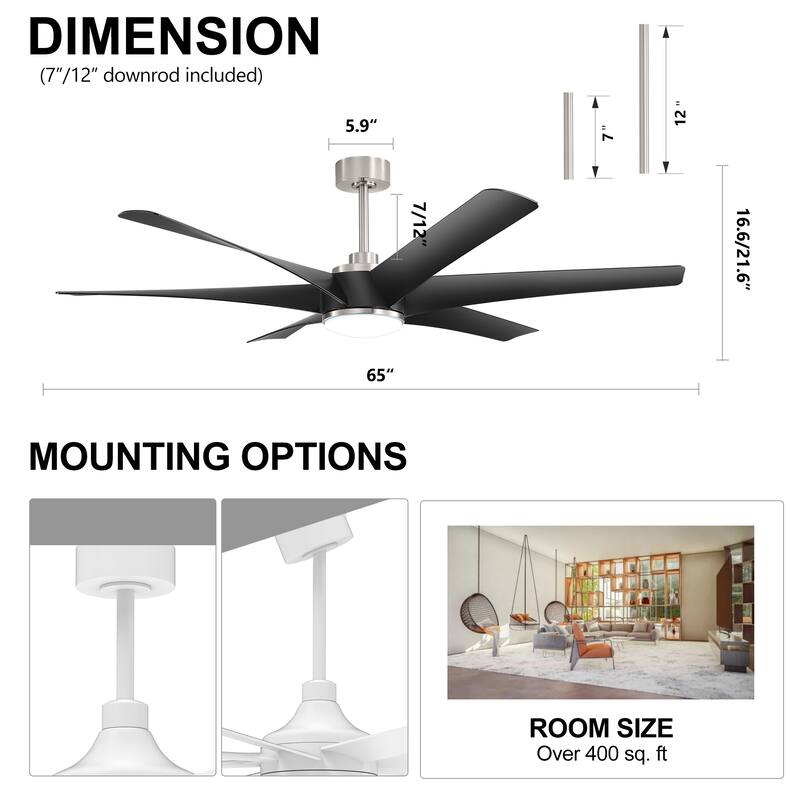 65-in Indoor Large LED Ceiling Fan with Light Remote (6-Blade)
