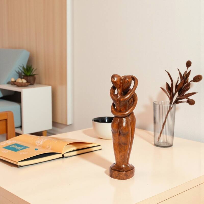12" Wooden Hand Carved "Everlasting Love" Handmade Abstract Sculpture Statue Handcrafted Art Gift Home Decor Figurine