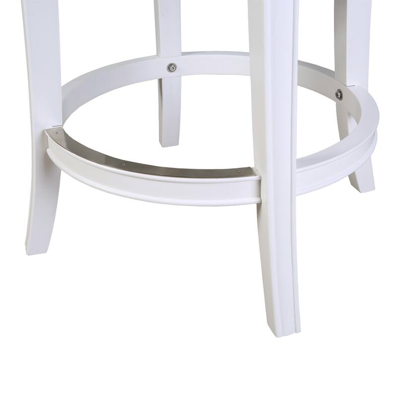 HomeRoots 26" Gray and White Faux Leather and Solid Wood Low Back Counter Height Swivel Bar Chair