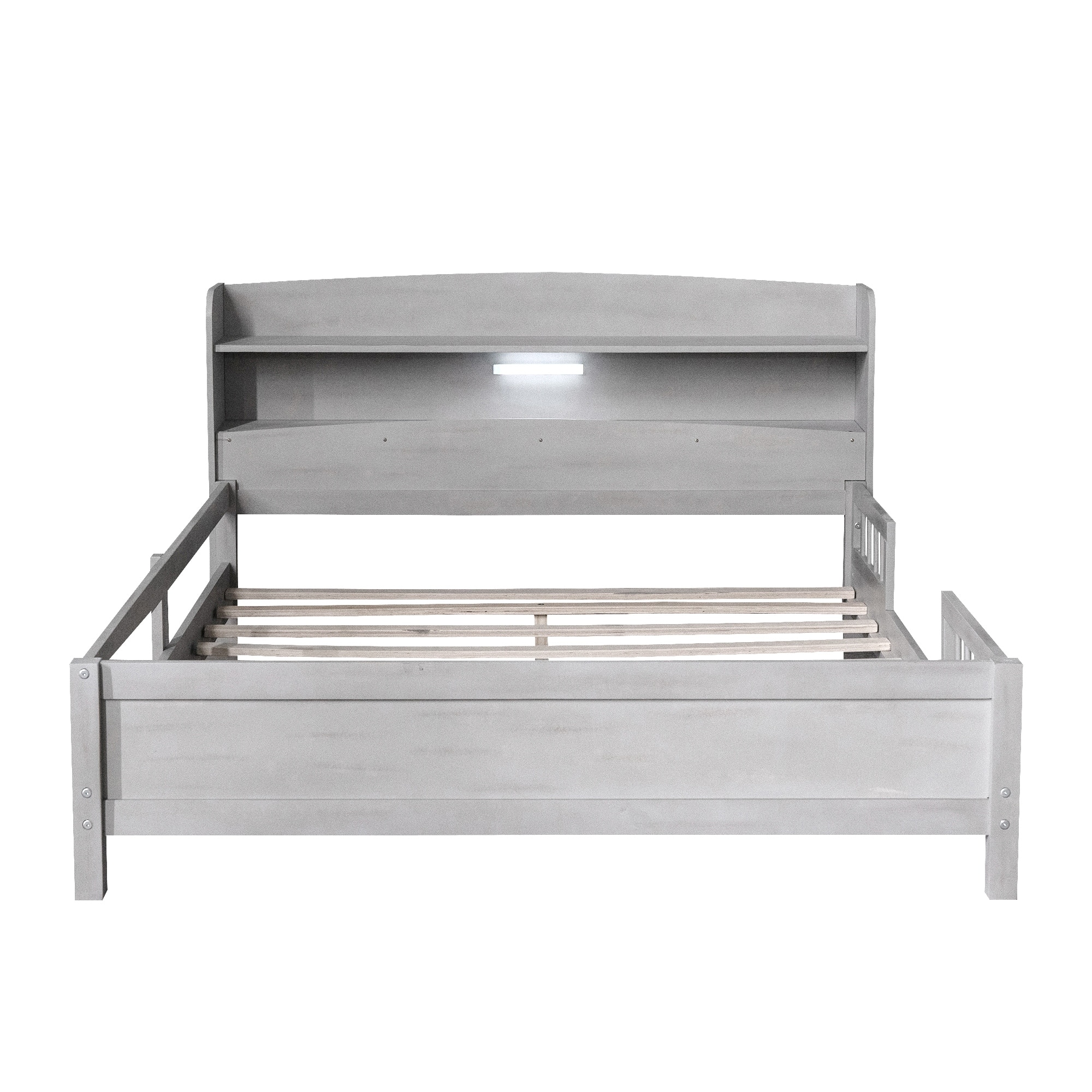 wood platform bed frame with storage led light