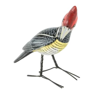 NOVICA Ceramic figurine, 'Helmeted Woodpecker' - 16 cm L x 5 cm W x 12 cm D