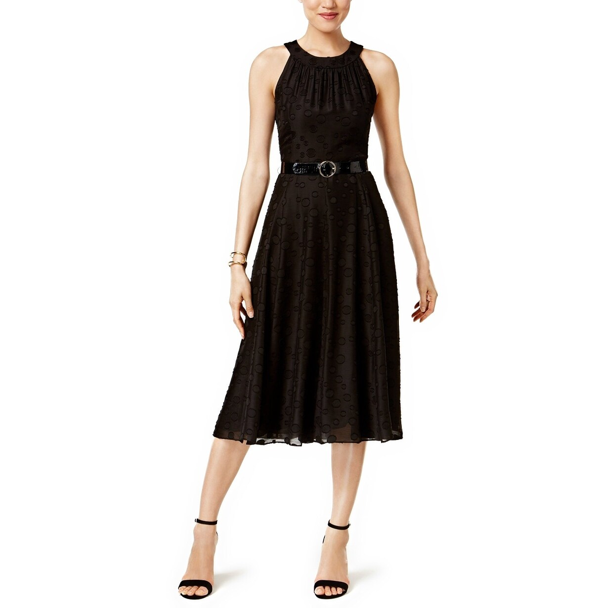 tommy hilfiger printed belted halter midi dress