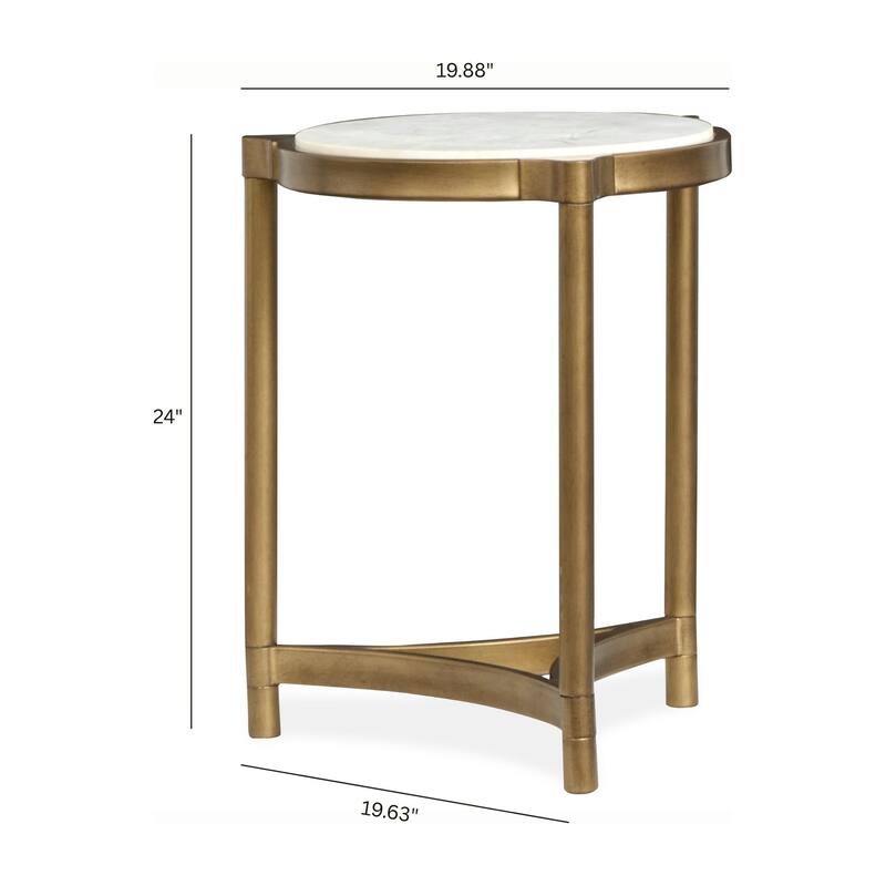 Magnussen Home Cassidy Aged Brass and Volakas Classic Round Accent Table - 19.88''W x 19.63''D x 24''H