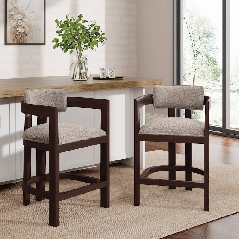 Maribel Upholstered Counter Stools Bar Stools (Set of 2) by Christopher Knight Home - Espresso+Light Brown - Counter Height