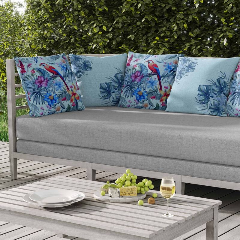 Leafy Lyricist Indoor/Outdoor Reversible Throw Pillow Blue and Red