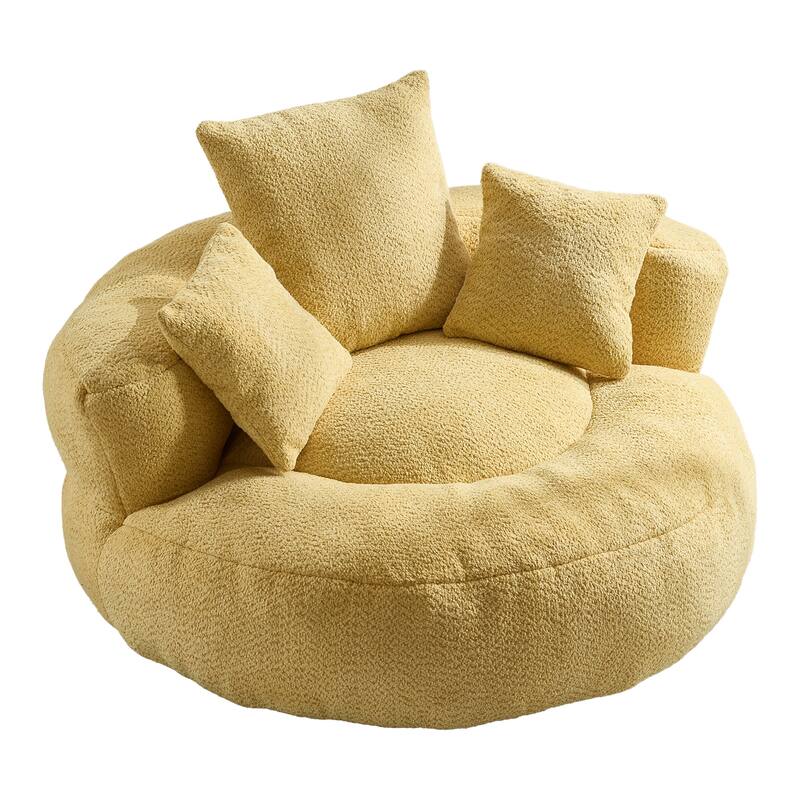 Chenille Upholstered Durable Comfort Lounger High Back Bean Bag Lazy Sofa With Three Pillows - Yellow
