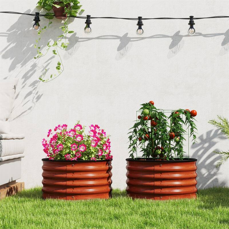 Set of 2 Galvanized Steel Raised Garden Beds Planters for Flowers Herbs Vegetables