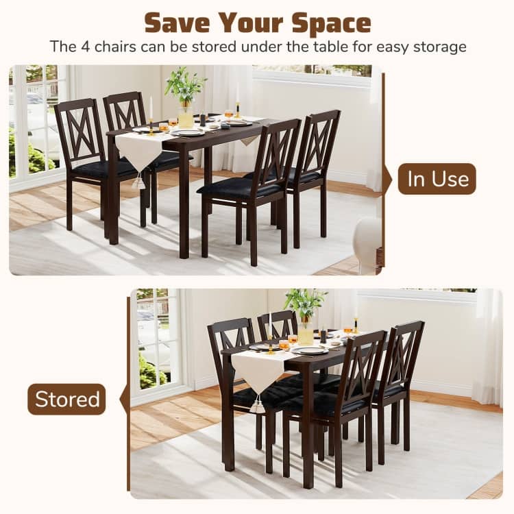 5-Piece Dining Table Set with Rubber Wood Legs PU Leather Chairs and Spacious Table