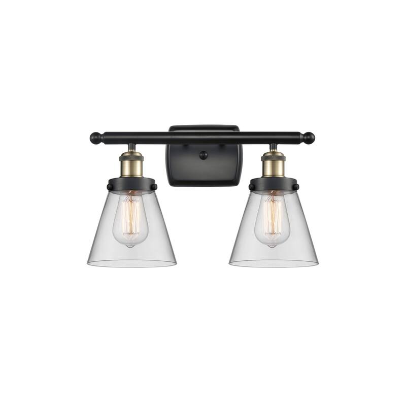 Innovations Lighting 916-2W-11-16 Cone Vanity Cone 2 Light 16" Wide - Black Antique Brass / Clear
