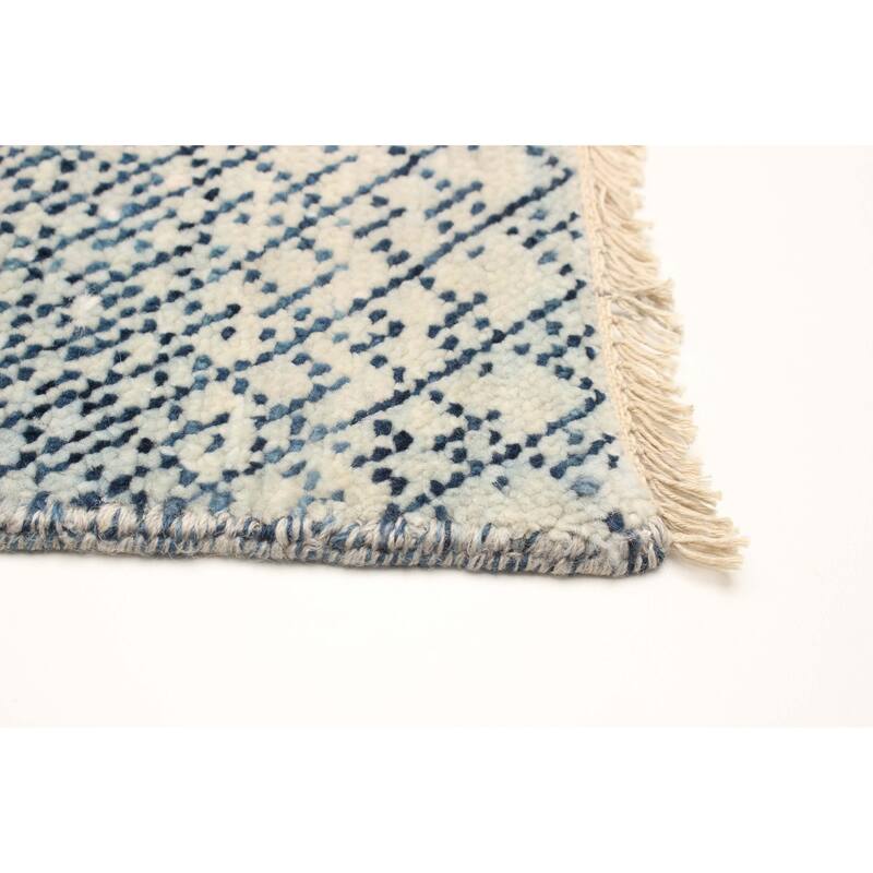 ECARPETGALLERY Hand-knotted Silk Shadow Blue Wool Rug - 4'2 x 6'0