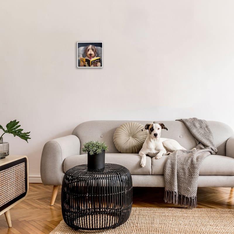 Stupell Bird Watching Doodle Funny Pet Dog Portrait Painting, 12x12, Framed Wall Art, Design by Lucia Heffernan