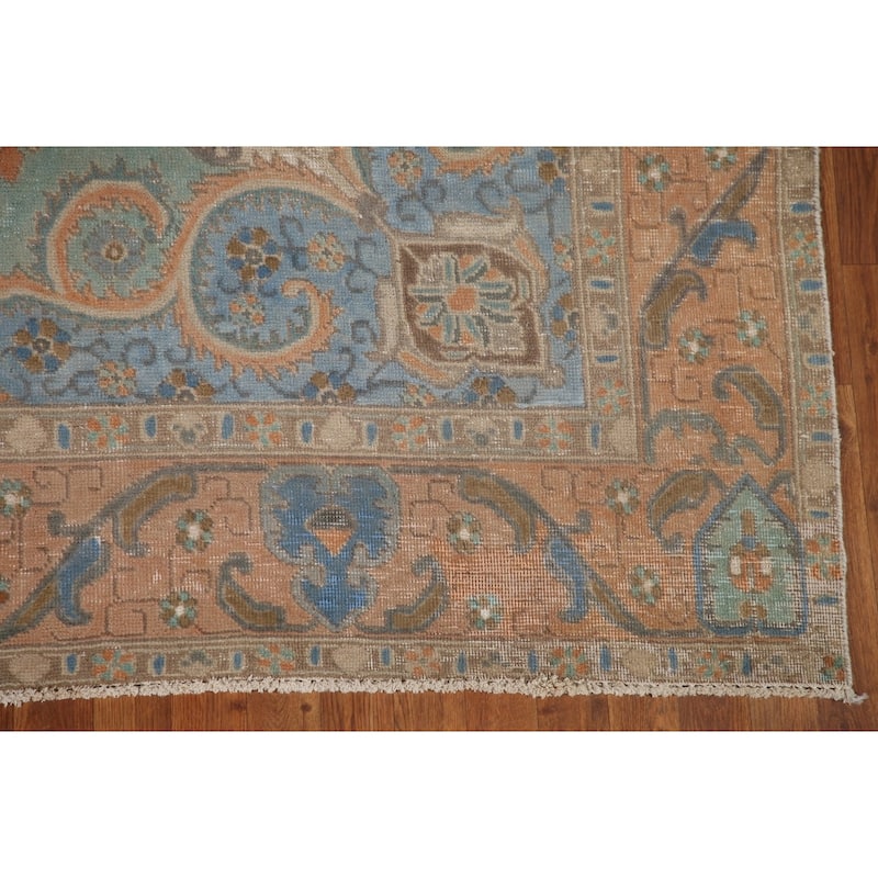Turquoise Green Tabriz Persian Vintage Area Rug Handmade Wool Carpet - 7'6" x 10'10"