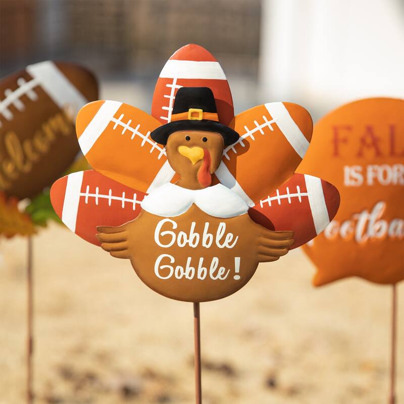 Glitzhome Fall Thanksgiving Metal Turkey Pumpkins Yard Stake