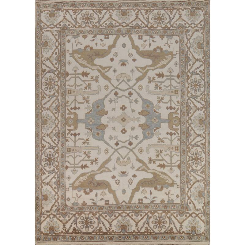 Beige Floral Oushak Indian Area Rug Handmade Wool Carpet - 8'0" x 9'10"
