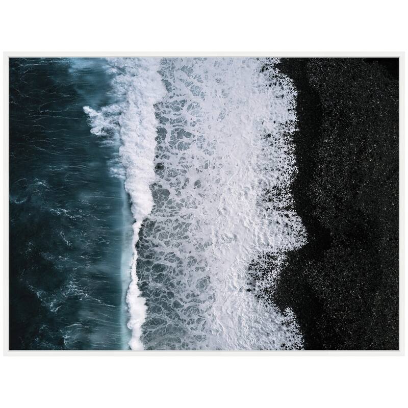 Kate and Laurel Sylvie Ocean Waves on the Black Beach in Iceland Framed Canvas by Michael Schauer