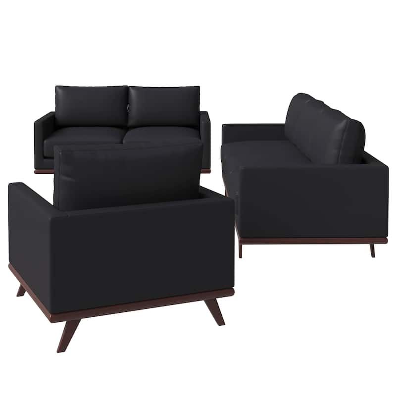 3-Piece Sofa Set Upholstered in Leather with Birch Wood Base Chester Collection