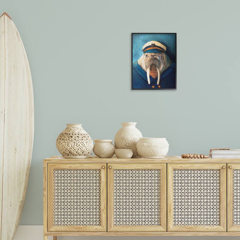 Stupell Sailor Captain Walrus Framed Giclee Art Design By Kamdon Kreations