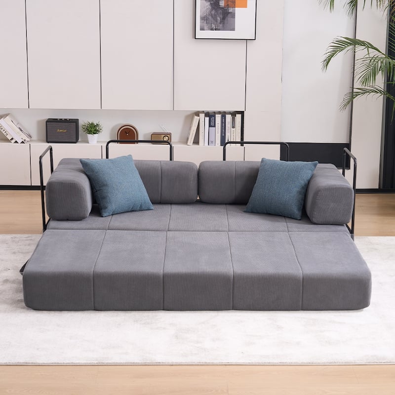 78.5" Folding Sofa Bed with 2 Pillows, Convertible Foam Futon Couch, Corduroy Fold-Out Couch for Living Room, Office