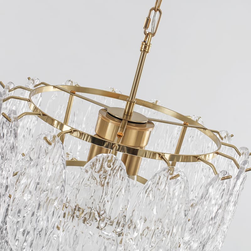 15.7" 2-Light Modern Luxury Gold Handmade Clear Textured Leaf-Shaped Glass Tiered Chandelier for Living Room, Dining Room