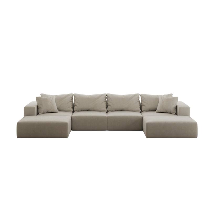 Modular L Shaped Sectional Sofa with Ottoman, Oversized Chenille Cloud Sofa, Upholstered 6 Seater Sofa with 6 Pillows