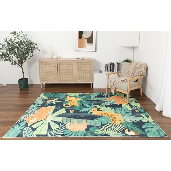 slide 2 of 7, Kids Collection Explore the Jungle Trees & Animals Area Rug