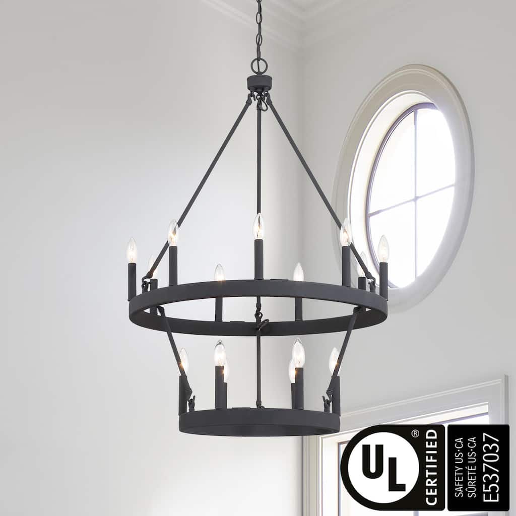 Acroma 15-light Farmhouse Black Tiered Chandelier for Dining Room - 27.5 inches