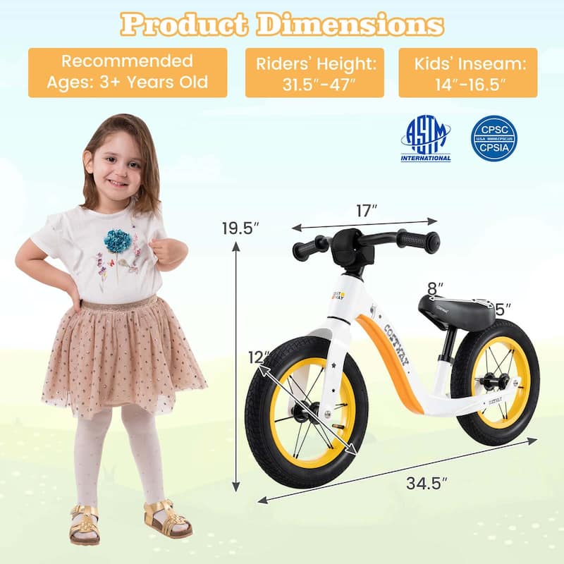 Costway 12 Inch Magnesium Toddler Balance Bike No Pedal Training - See Details